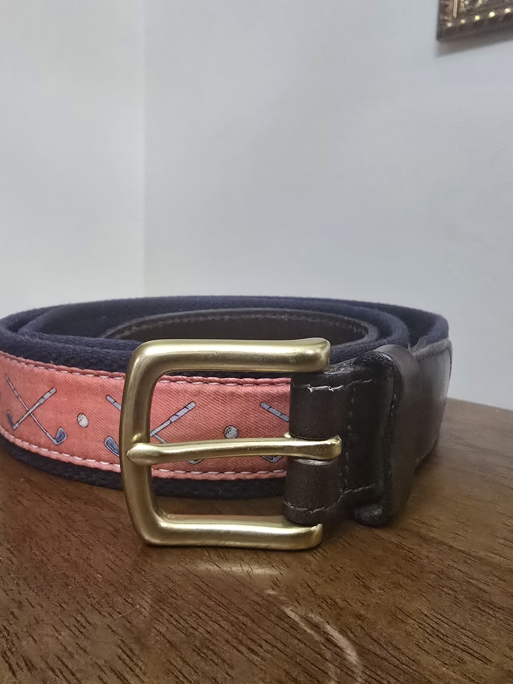 Vineyard Vines UNISEX Golf Clubs & Balls Canvas Leather Belt Size 36 Navy Brass
